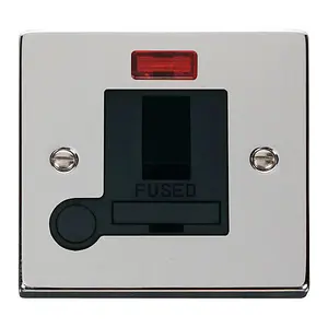 Polished Chrome 13A Fused Connection Unit Switched With Neon With Flex - Black Trim - SE Home