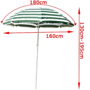 SunDaze 1.6M Green-White Beach Parasol Outdoor Garden Patio Umbrella Sunshade UV Protection