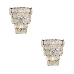 2 PACK Antique Silver Tiered Mercury Glass Wall Light Fitting - Ornate Detailing