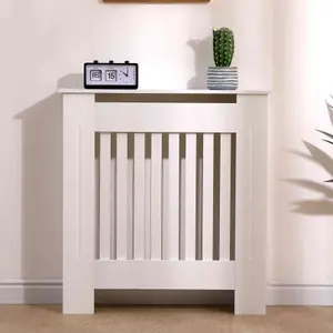 Oypla Small White Wooden Slatted Grill Radiator Cover MDF Cabinet