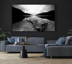 Tree In The Lake B N W Canvas Print Wall Art - Medium 20 x 32 Inches