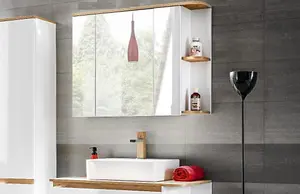 Bathroom Mirror Cabinet Wall Shelf Storage Unit 940mm Scandi Modern Oak Finish Plat