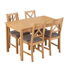 Hallowood Furniture Waverly Oak Dining Table (TAB1200) Set with 4 Small Cross Back Chairs (Grey Seat)