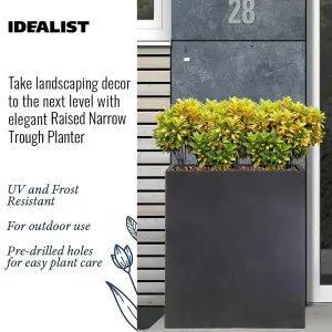 Set of 2 IDEALIST™ 92cm Tall Trough Garden Planters, Dark Grey Reinforced Stone Outdoor Large Plant Pots H92 L80 W30 cm, 227L