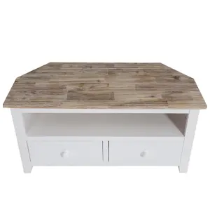 Florence White Corner TV Unit With 2 Drawers and Shelf