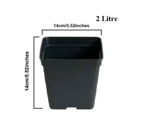 Square Plant Pot Strong Black Plastic Hydroponic Pots 2 Litre x 6 Pots