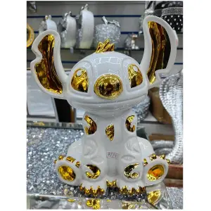 White Gold Crushed Diamond Stitch Ceramic Sparkly Shelf Sitter Ornament