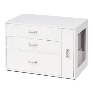 Sleek White Faux Leather Jewellery Box with Transparent Display Window and Necklace Drawer