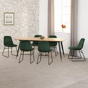 Hamilton Large Dining Set Oak Effect with 6 Green Velvet Lukas Chairs