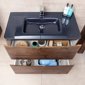 Eden 900mm Floorstanding Vanity Unit in Redwood & Grey Glass Basin