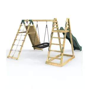 Rebo Wooden Pyramid Climbing Frame with Swings and 8.7ft Water Slide - Cloudcap