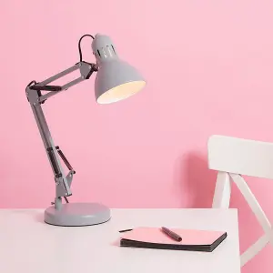 ValueLights Monda Retro Designer Style Adjustable Grey Metal Bedside Desk Table Lamp