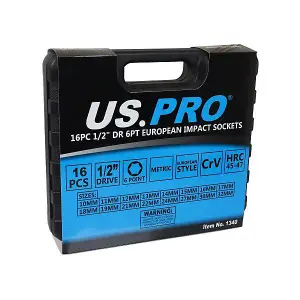 US PRO 16pc EUROPEAN  1/2 DEEP IMPACT SOCKETS 10-32mm B1340