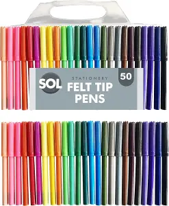 50 Felt Tips Colouring Pens for Adults & Kids - Felt Tip Pens for Children - Drawing Coloured Pens Felt Pens, Colouring Pens