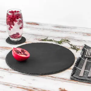 Argon Tableware - Round Slate Placemats & Coasters Set - 33cm - Grey