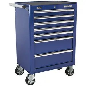 7 Drawer Blue Portable Tool Chest - Locking Mobile Storage Solution