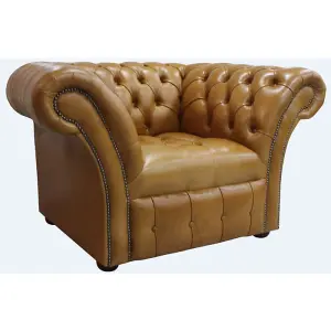 Chesterfield Armchair Buttoned Seat Old English Aniline Tan Leather In Balmoral Style