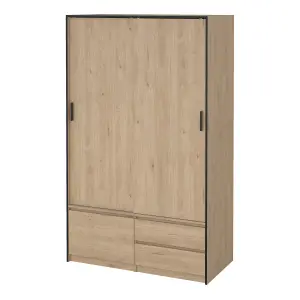 Line Wardrobe with 2 Sliding Doors 1 Small Door and 2 drawers in Jackson Hickory Oak