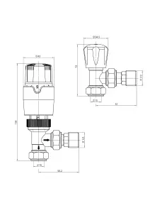 KeenFix Chrome Brass Angled Thermostatic Towel Rail & Radiator Valves