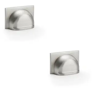 2 PACK - Backplate Cup Handle - Satin Nickel 40mm Centres Solid Brass Shaker Drawer Pull