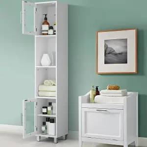 Costway Bathroom Tall Cabinet Slim Freestanding Storage Organizer Cupboard 2 Glass Doors