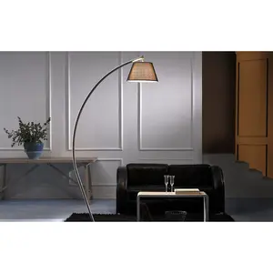 Luminosa Susi Arc Floor Lamp, Brown Fabric Shade