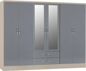 Cascio 6 Door Wardrobe Zipcode Design Finish: Grey Gloss