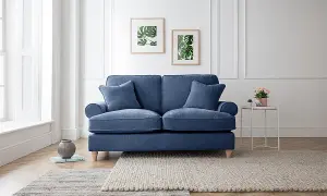 Sofas Express Mumbles Navy Blue Scroll Manhattan 2 Seater Sofa