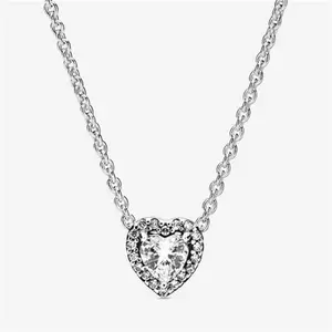 Pandora Elevated Heart Necklace - Sterling Silver / Cubic Zirconia - Sz. 45 cm