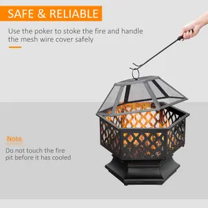 Outsunny Outdoor Fire Pit with Screen and Poker, Backyard Firebowl, Bronze