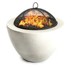 Homeology Fireology DIABLO Contemporary Garden Fire Pit Brazier and Barbecue with Concrete Eco-Stone Finish