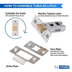 XFORT 2 Sets of 65mm Polished Chrome Tubular Latch, Mortice Door Latch