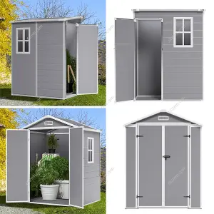 152cm W Grey Plastic Outdoor Garden Storage Shed with Window and Lockable Door