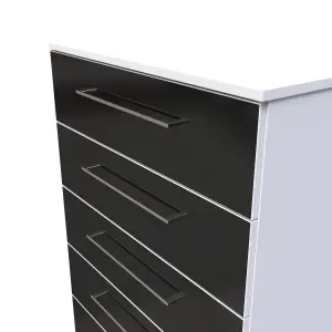 Chester 5 Drawer Chest in Black Gloss & White (Ready Assembled)