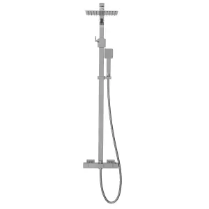 Chrome Square Thermostatic Rainfall Overhead Rigid Riser Shower Kit & Handset - Solid Brass