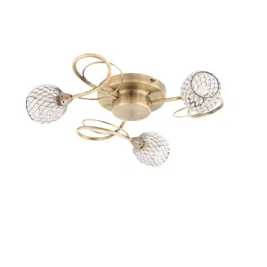 Anson Lighting Koln 3lt Ceiling Light in  Antique brass plate & antbrass clear