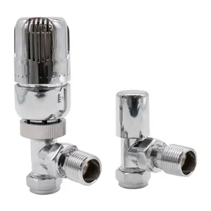 15mm Angled Chrome Westherm Classic Thermostatic Radiator Valve & Lockshield - TRV Twin Pack Set