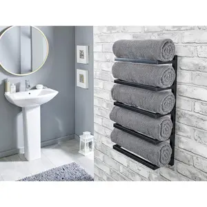 5 Tier Wall Mounted Towel Rack Black