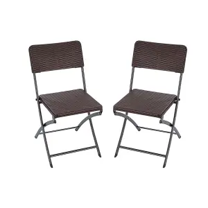 2Pcs Brown Rattan Effect Outdoor Garden Folding Chairs Dining Chairs Set