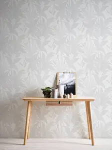 Galerie Welcome Home Silver Grey Botanical Leaves Wallpaper