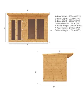 Mercia Maine 10x6 ft with Double door & 2 windows Pent Wooden Summer house