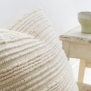 Tufted Stripes Cotton Cushion Cover Striped Square Throw Pillow Cover Natural