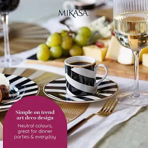 Mikasa Luxe Deco Geometric Stripe Set of 2 100ml Espresso Cups & Saucers