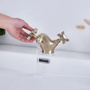 BATHWEST Gold Bathroom Tap Brass Vic Basin Mixer Tap Two-Handle Bathroom Mixer Tap