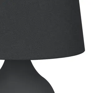 First Choice Lighting Set of 2 Smooth Black Ceramic 27cm Table Lamps With Maching Shades