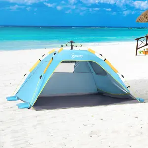 Outsunny 2 Man Pop-up Beach Tent Sun Shade Shelter Hut w/Windows Door Light Blue