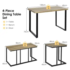 Costway 4PCS Industrial Dining Table & Chair Set Kitchen Furniture Table Bench 2 Stools