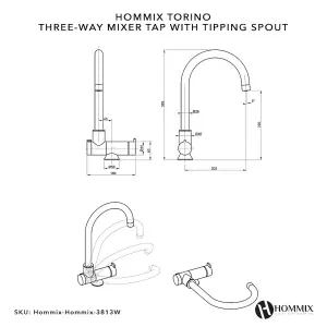 Hommix Torino Chrome Folding 3-Way Tap (Triflow Filter Tap)