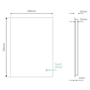 Sensio Serenity Rectangular Wall-mounted Bathroom Illuminated Bathroom mirror (H)70cm (W)50cm