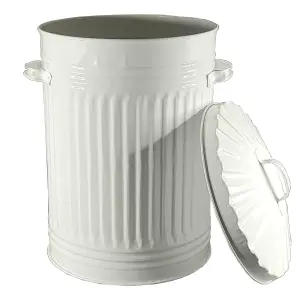 Cream Metal Bin Retro Galvanised Dustbin Vintage Style Steel Bin - 45L